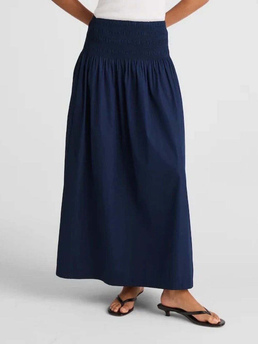NWT Madewell Smocked-Waist Poplin Midi Skirt MEDIUM